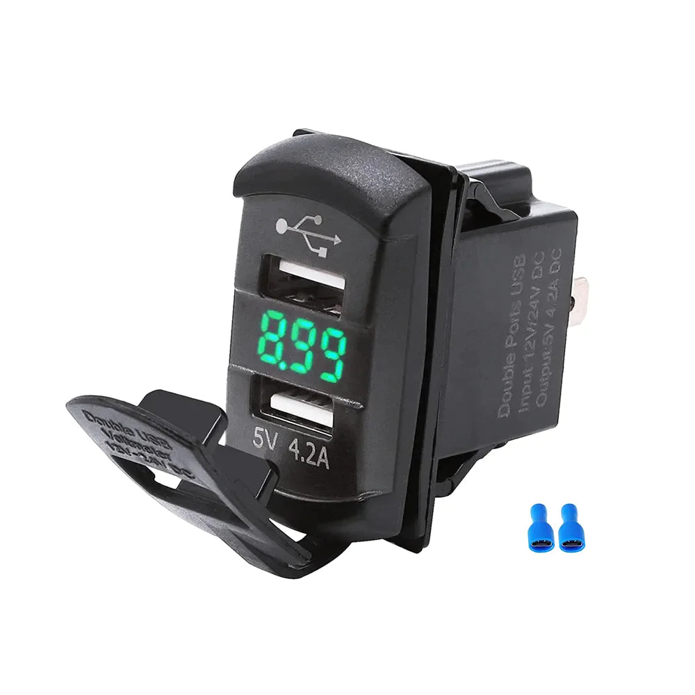 12V Dual USB Car Charger with Voltmeter Panel