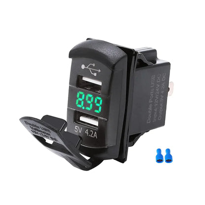 12V Dual USB Car Charger with Voltmeter Panel