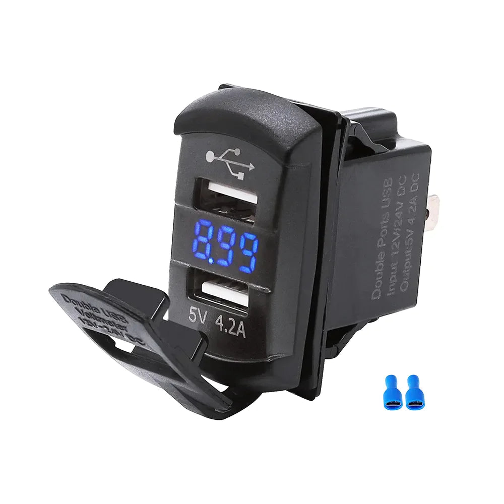 12V Dual USB Car Charger with Voltmeter Panel
