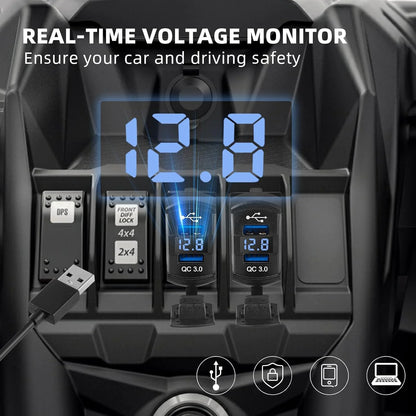 12V Dual USB Car Charger with Voltmeter Panel