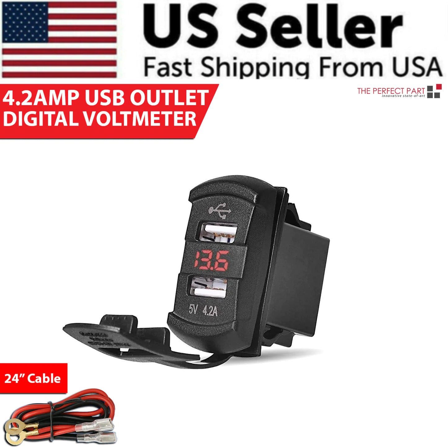 12V Dual USB Car Charger with Voltmeter Panel