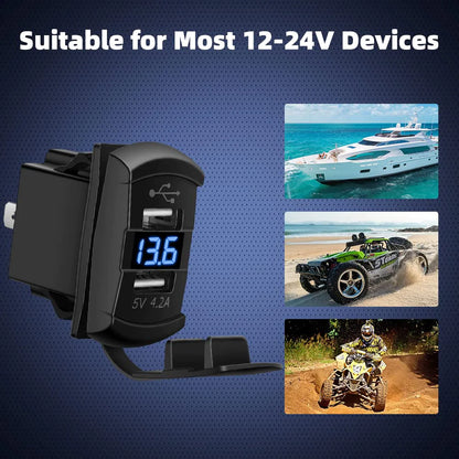 12V Dual USB Car Charger with Voltmeter Panel