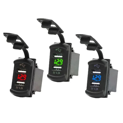 12V Dual USB Car Charger with Voltmeter Panel