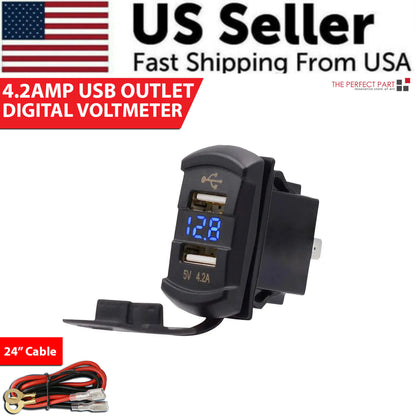 12V Dual USB Car Charger with Voltmeter Panel