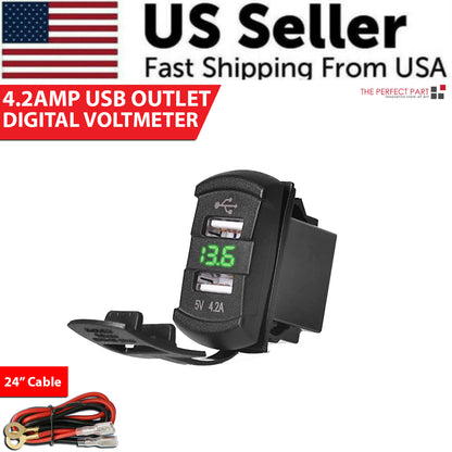 12V Dual USB Car Charger with Voltmeter Panel