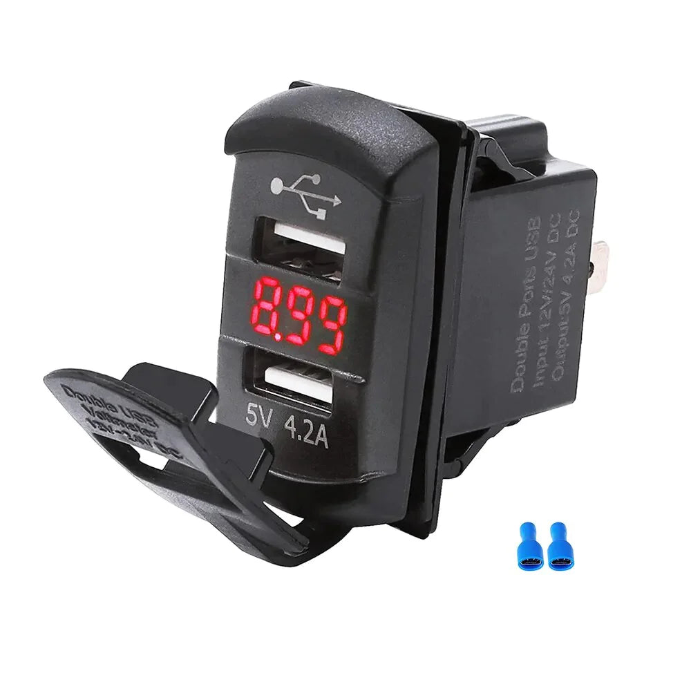 12V Dual USB Car Charger with Voltmeter Panel