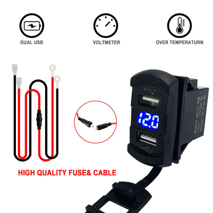 12V Dual USB Car Charger with Voltmeter Panel
