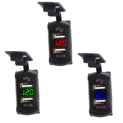 12V Dual USB Car Charger with Voltmeter Panel