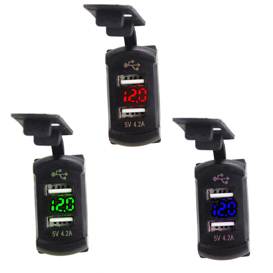 12V Dual USB Car Charger with Voltmeter Panel