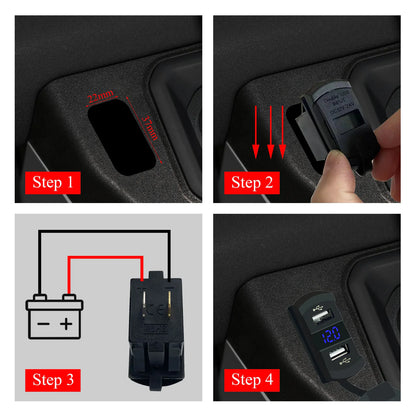 12V Dual USB Car Charger with Voltmeter Panel