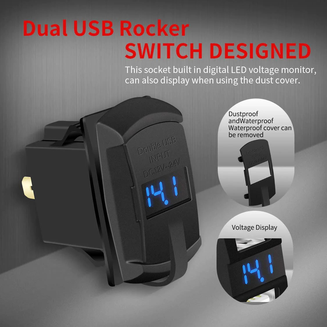12V Dual USB Car Charger with Voltmeter Panel